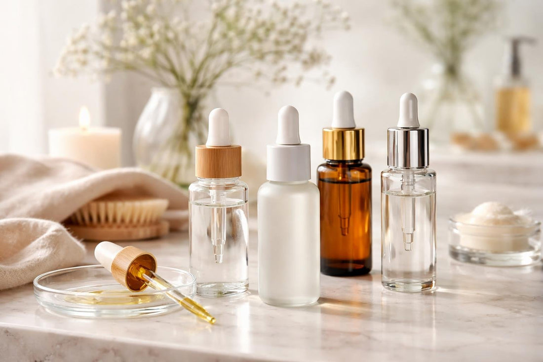 Refillable cosmetic droppers for serums and facial oils