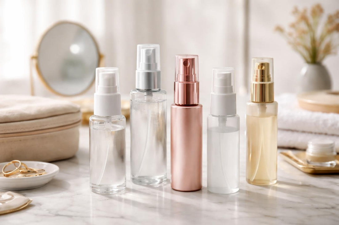 Refillable cosmetic spray bottles for travel and daily touch ups