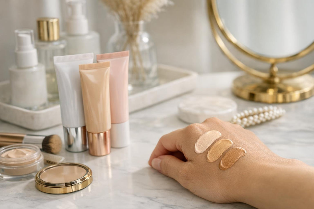 CC facial cream swatches showing natural coverage on skin
