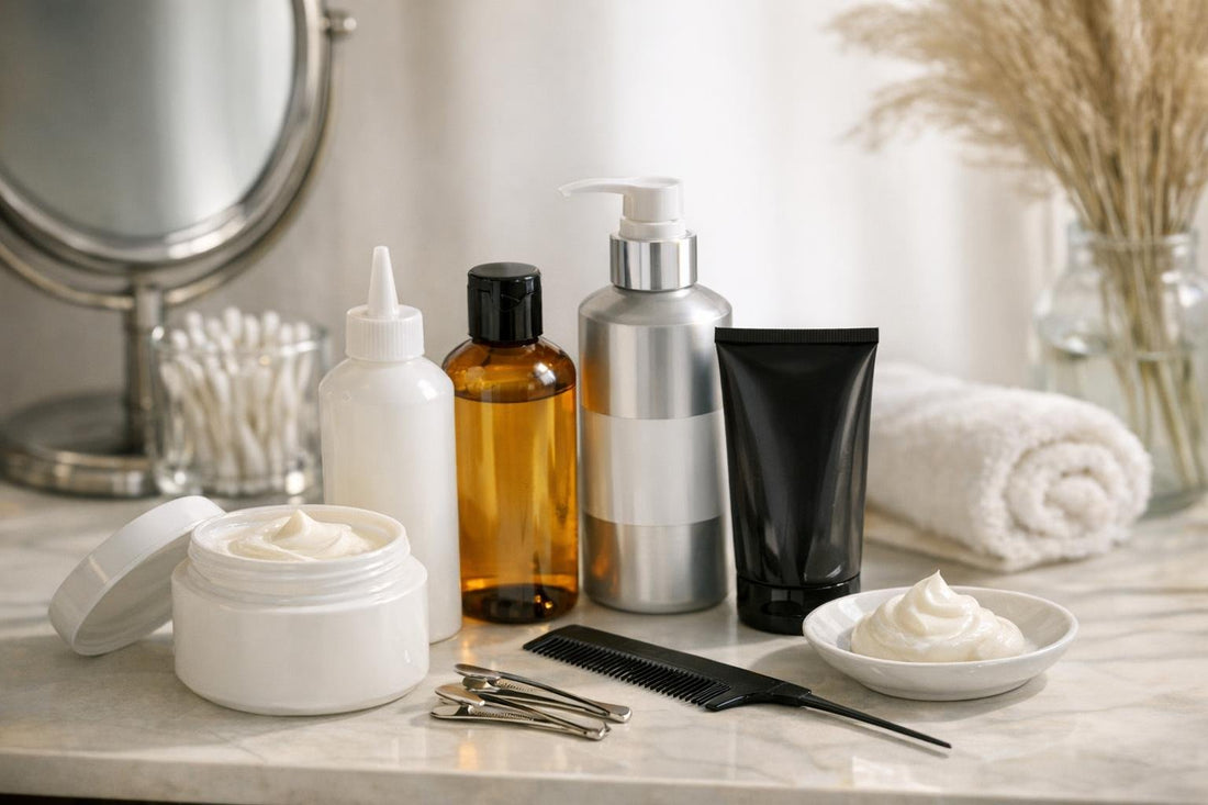 Fine hair chemical straightener products on table