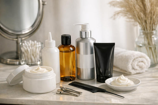 Fine hair chemical straightener products on table