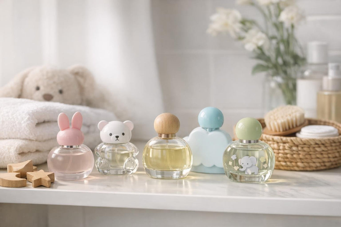 toddler fragrance bottles on a shelf Canadian parents