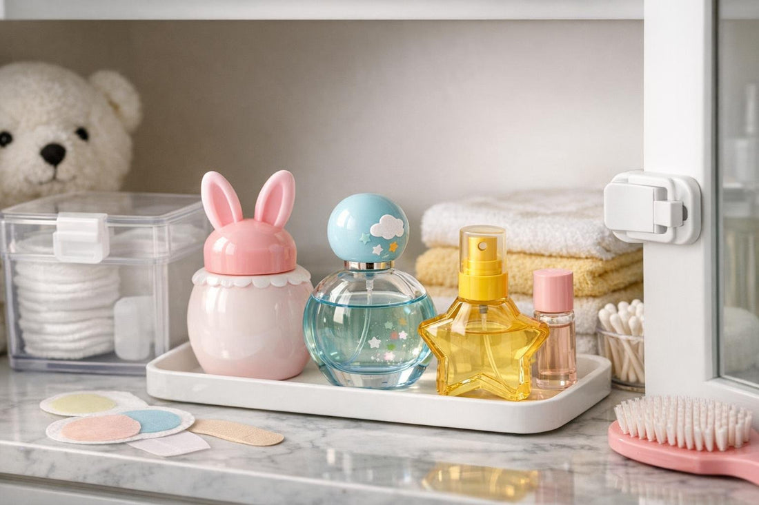 Child-friendly fragrance bottles stored safely