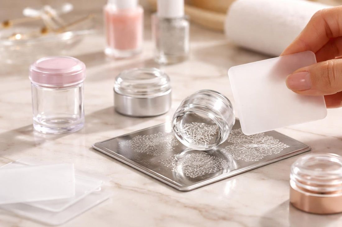 Clear nail stamper and scraper transferring a crisp pattern