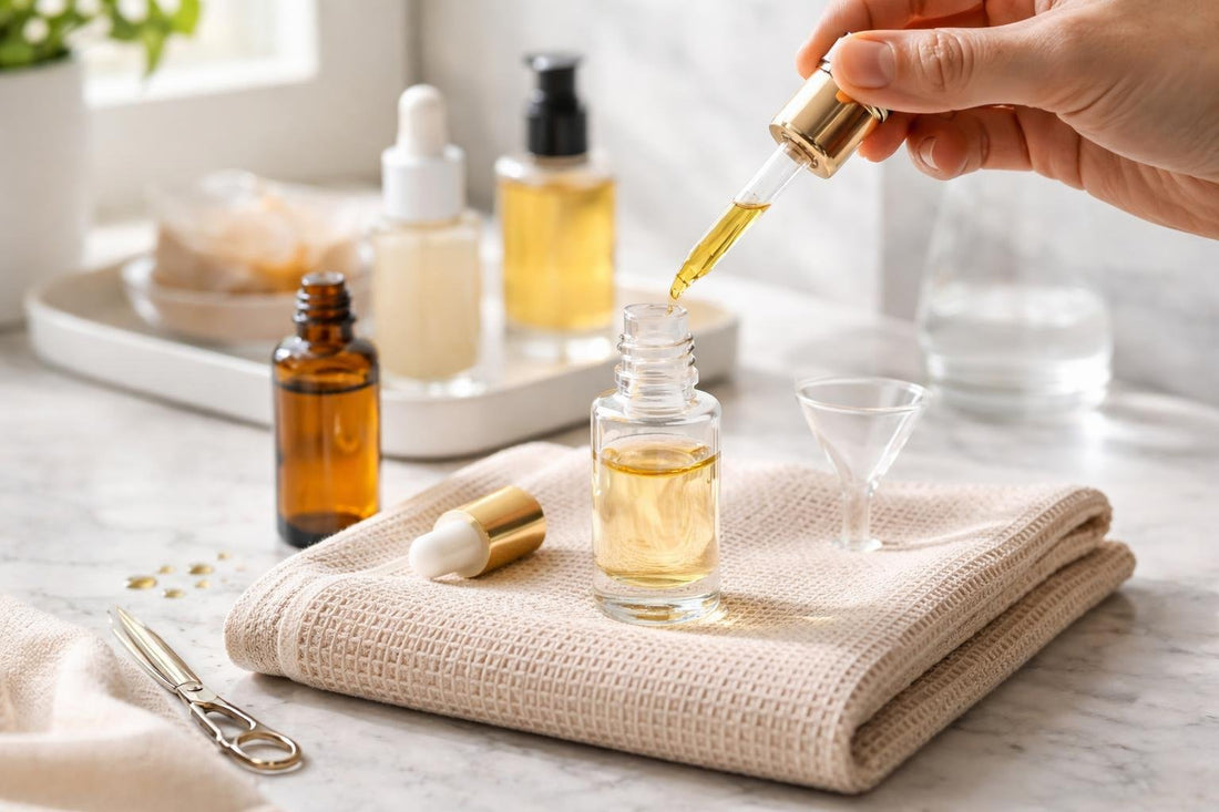 Cleanly refilling a cosmetic dropper bottle over towel