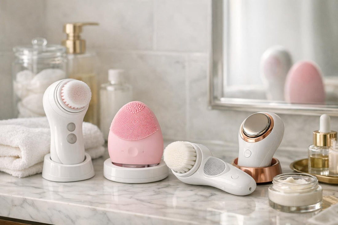 Assortment of facial cleansing brushes for sensitive skin