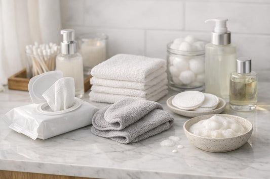 assorted facial cleansing cloths and towelettes