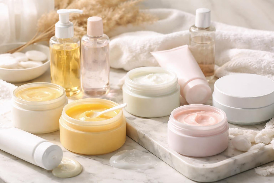 assorted cleansing balms and cream cleansers for winter skin