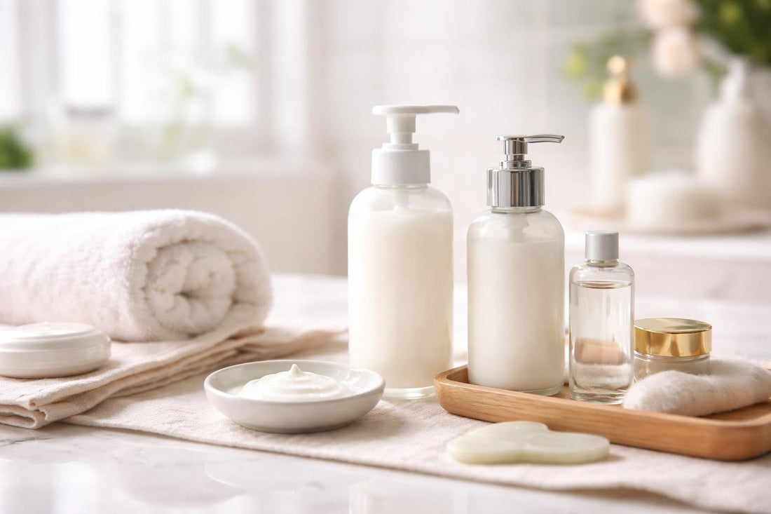 gentle cleansing milk on counter with towel