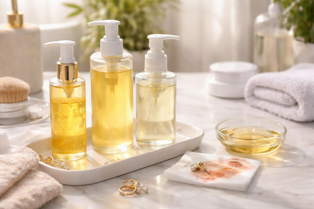 Cleansing oil melting makeup gently on dry skin