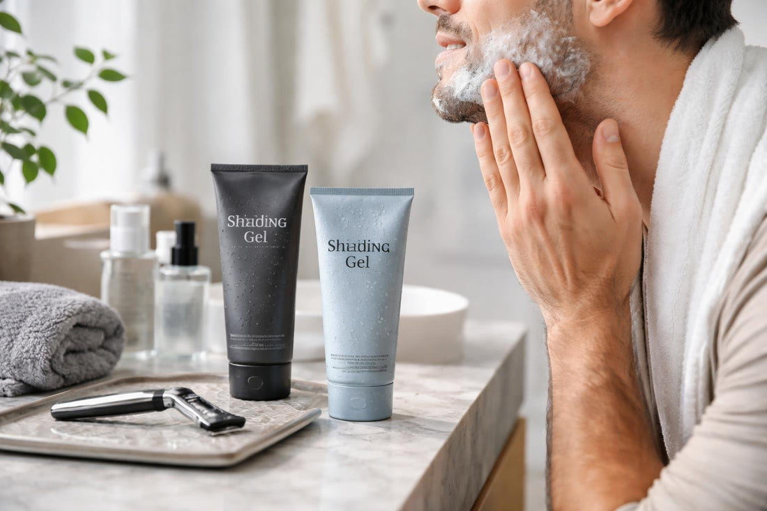 Man applying clear shaving gel for sensitive skin
