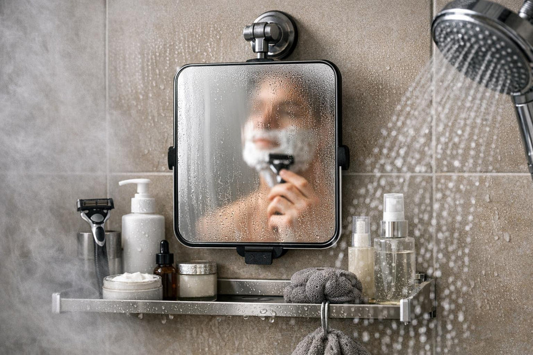 Clear fog resistant shower mirror during steamy hot shower