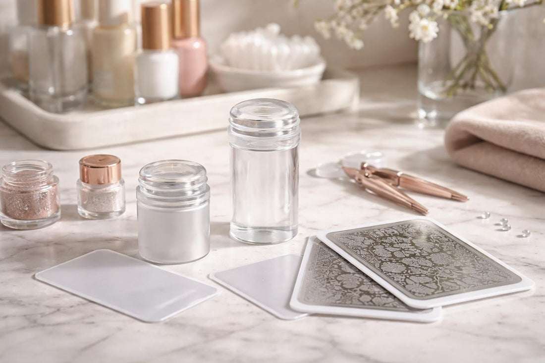 Clear nail stamper and scraper for crisp stamped designs