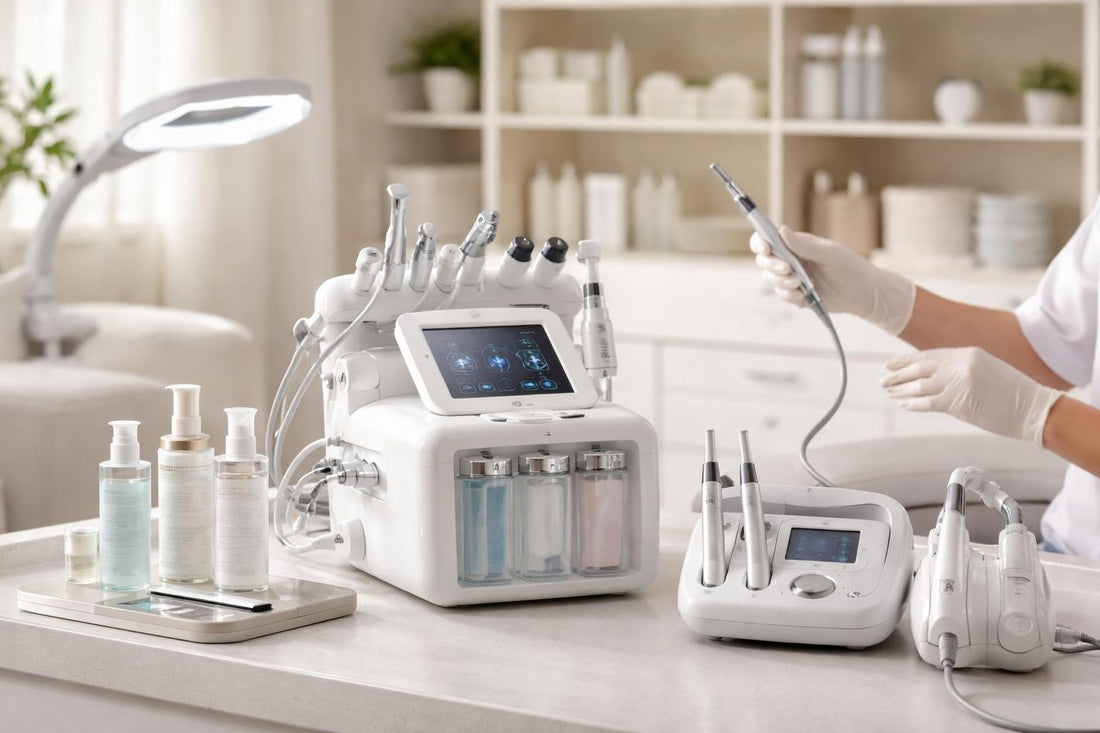 esthetician using professional skin care tools in clinic