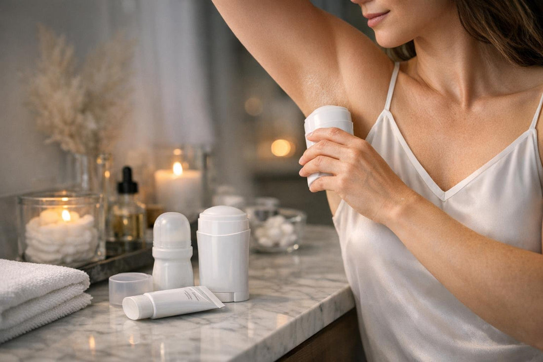 Applying clinical antiperspirant to dry underarms at night
