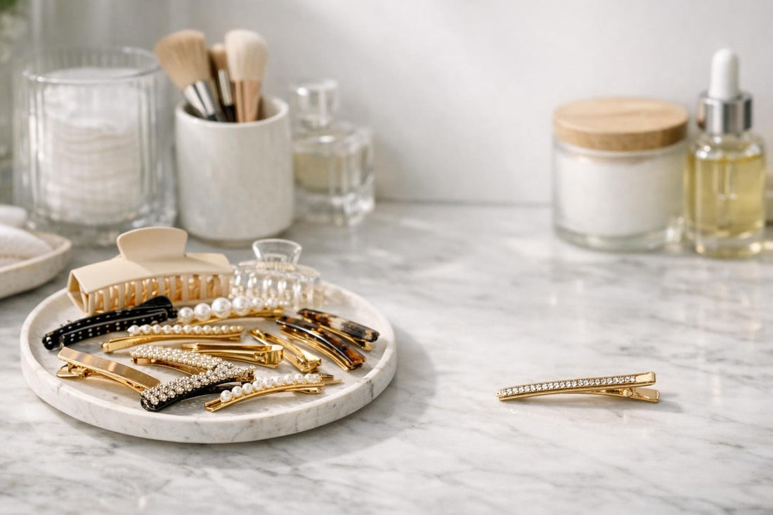 assorted hair clips and barrettes on table