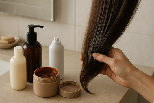 Hand applying colour-depositing mask on hair