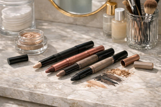 Combination eyeliner and shadow sticks for oily lids