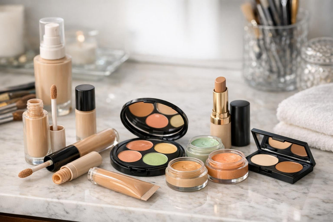 Assorted concealers and colour correctors for Toronto skin tones