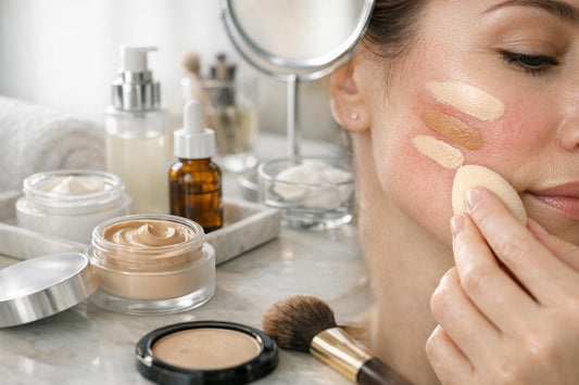 Close-up of cream contour application on sensitive skin