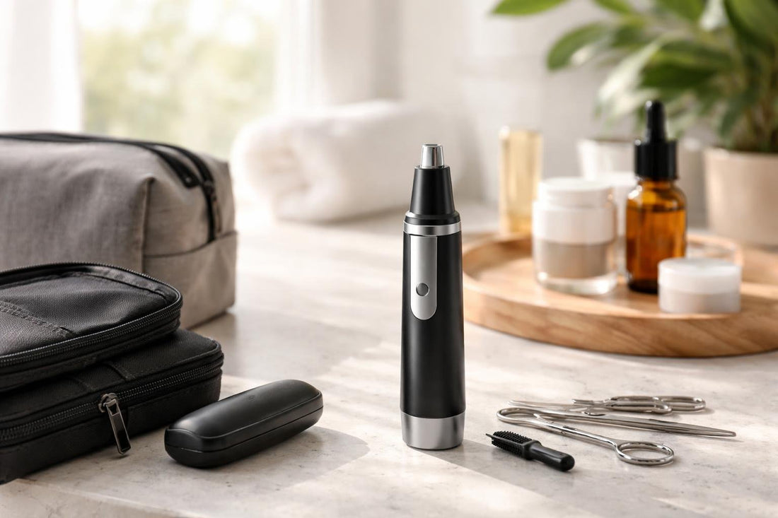 Cordless nose and ear hair trimmer for travel touch-ups