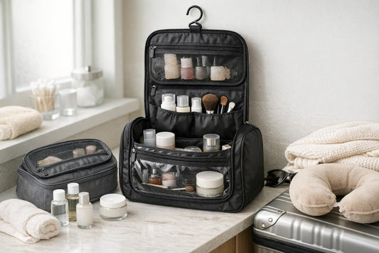 Water-resistant travel cosmetic bag with compartments