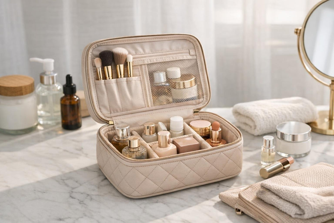 compact cosmetic travel case for short trips