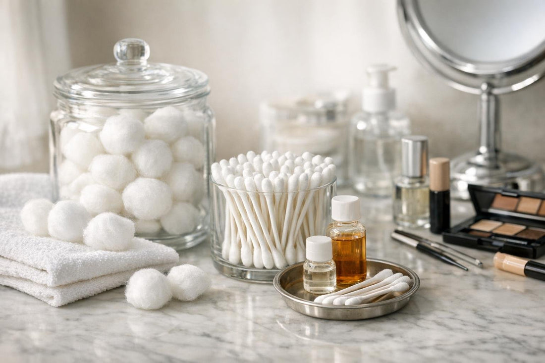 Cotton balls and swabs for makeup and first aid