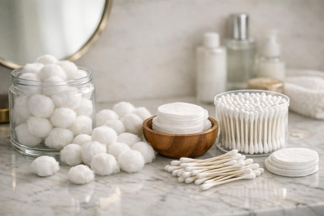 assorted cotton balls and swabs for skincare