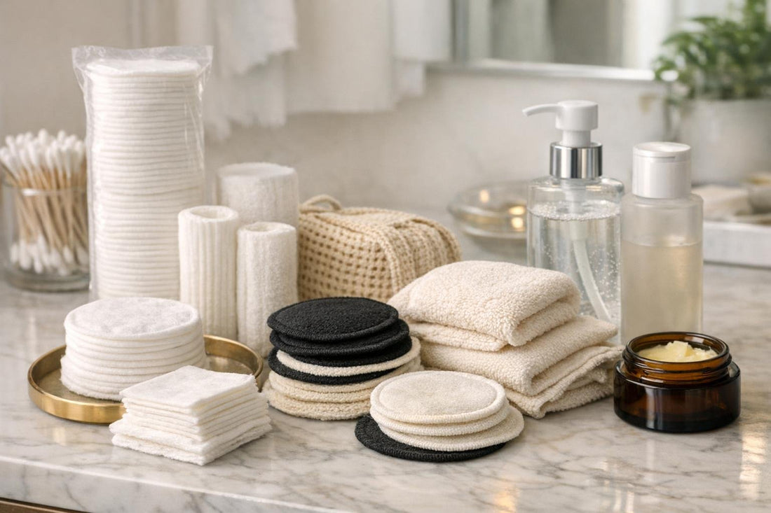 Assorted cotton pads and alternative makeup removers