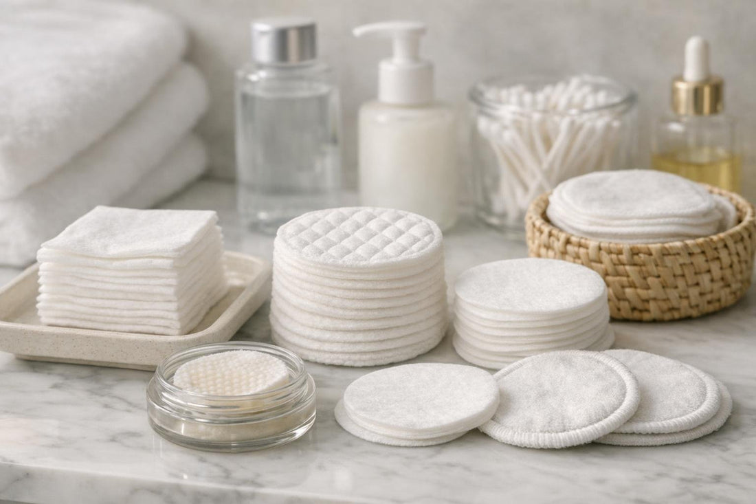Assorted cotton pads and rounds for skincare beginners