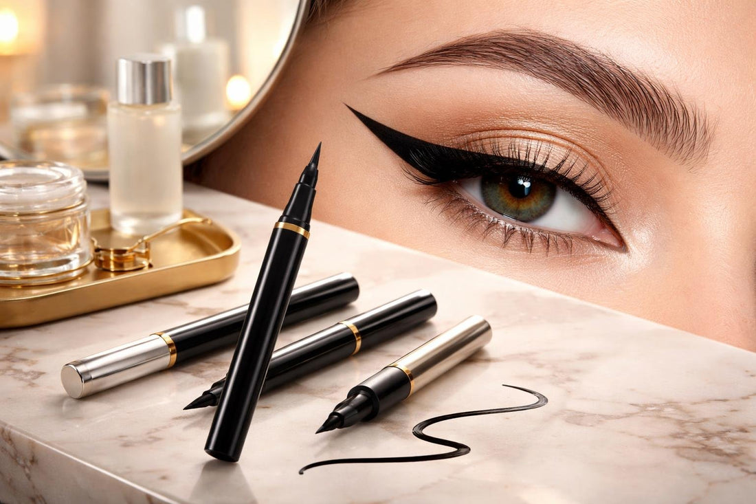 Close-up crisp winged eyeliner with ultra-precise line