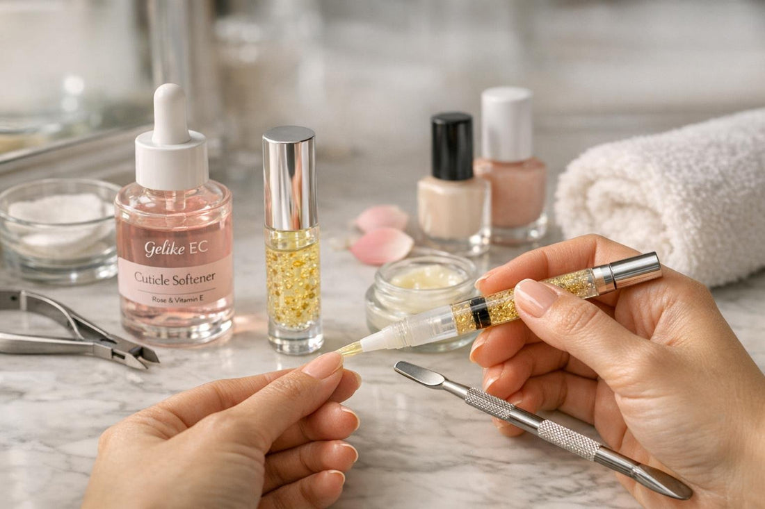 Ontario nail pro using cuticle oil and pusher