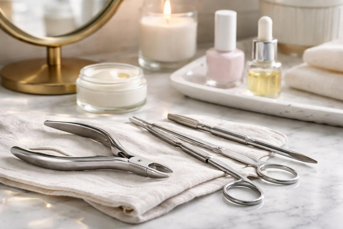 Professional cuticle nipper and manicure tools on table