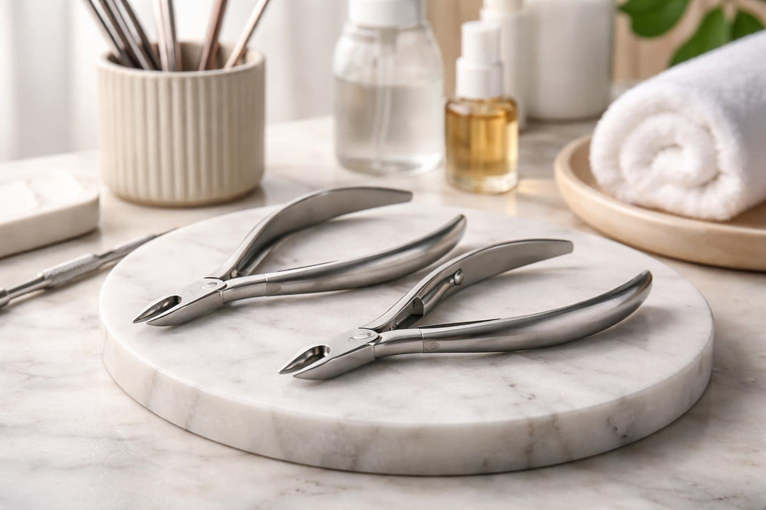 Professional cuticle nippers showing jaw size and grip