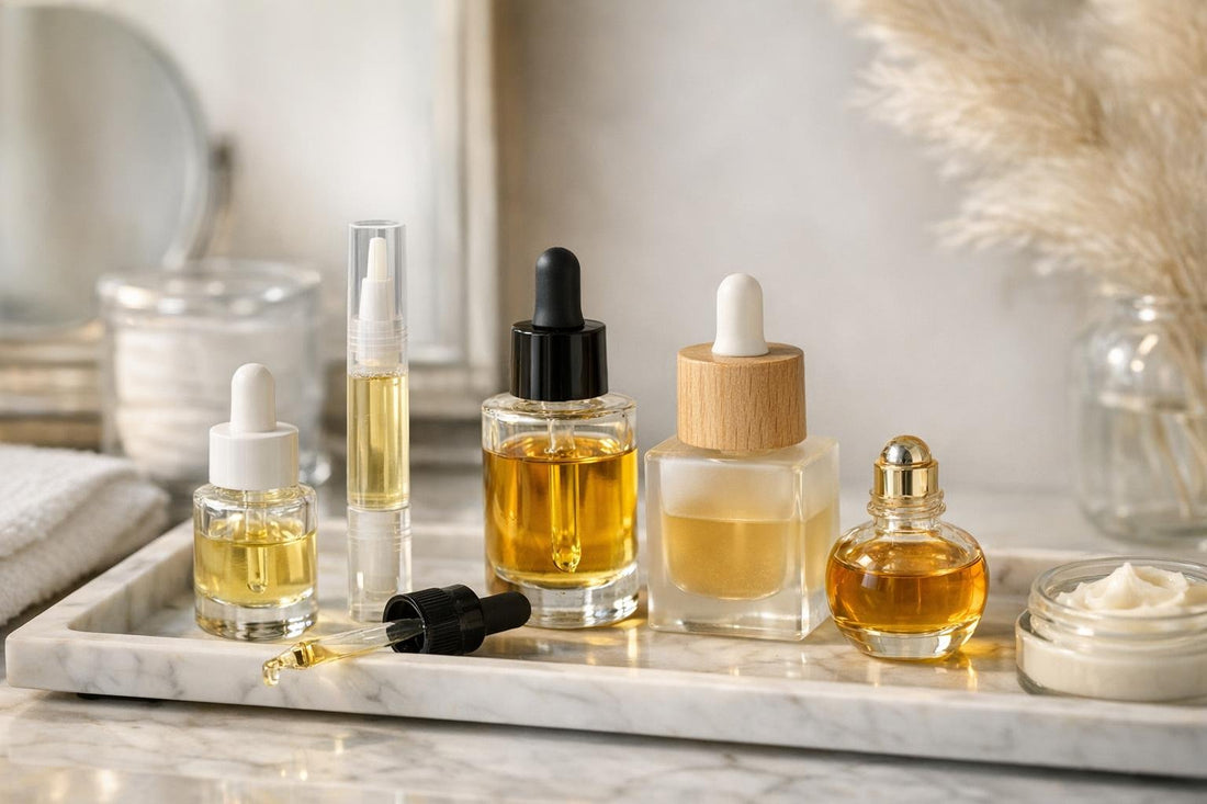 cuticle oils portfolio bottles on a vanity