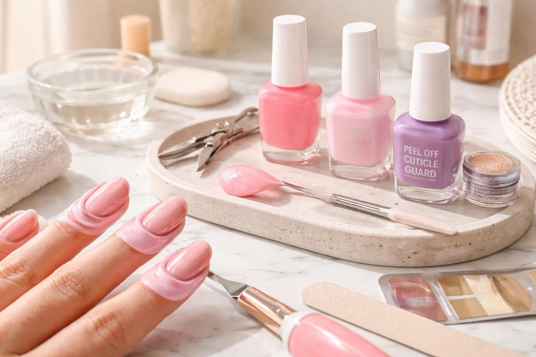 Peel-off cuticle protector around nails for clean polish lines