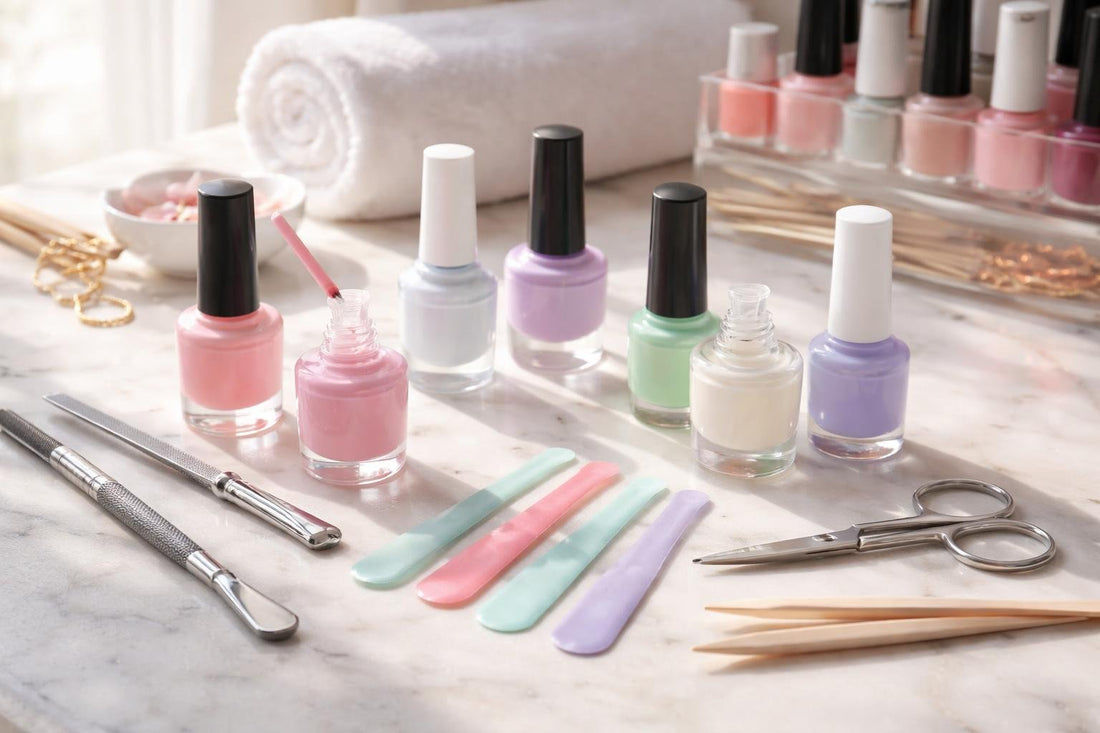 assorted nail cuticle protectors and tools layout