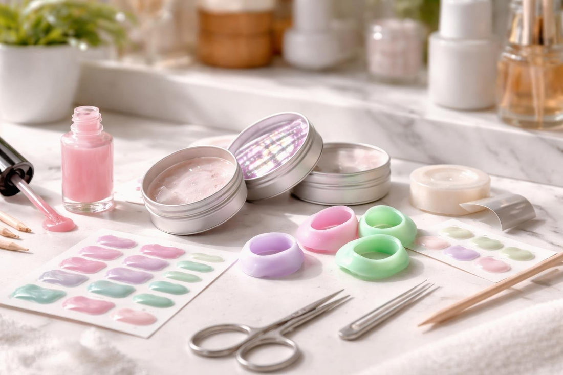 assorted nail cuticle protectors and manicure tools