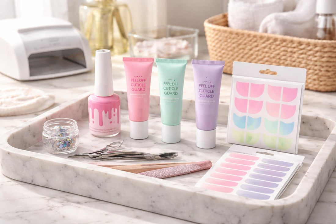 assorted cuticle protectors and nail art tools