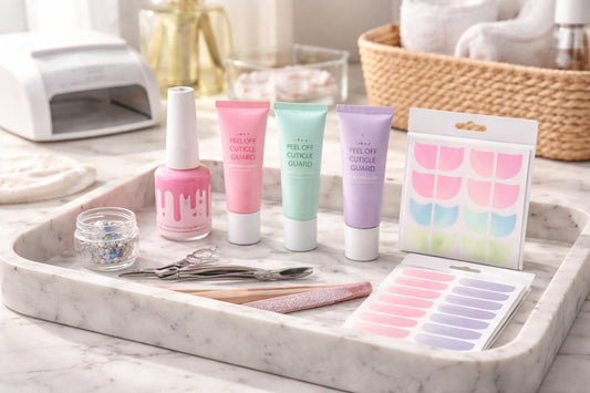 assorted cuticle protectors and nail art tools