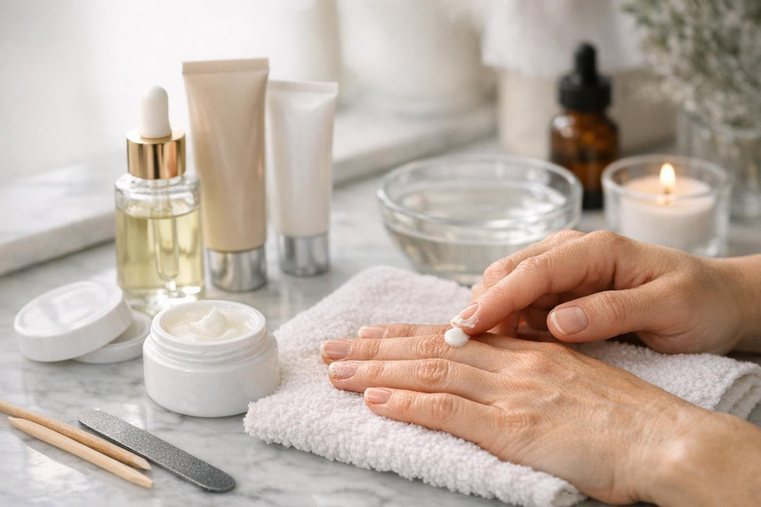 Applying cuticle repair cream to dry cracked cuticles