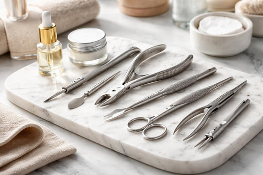 professional cuticle tools laid out for