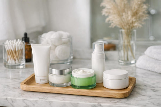 Daily face moisturizers collection on Canadian vanity