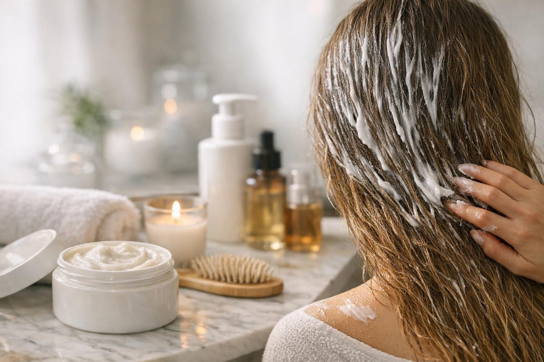 Deep hair conditioner mask applied to dry, frizzy hair