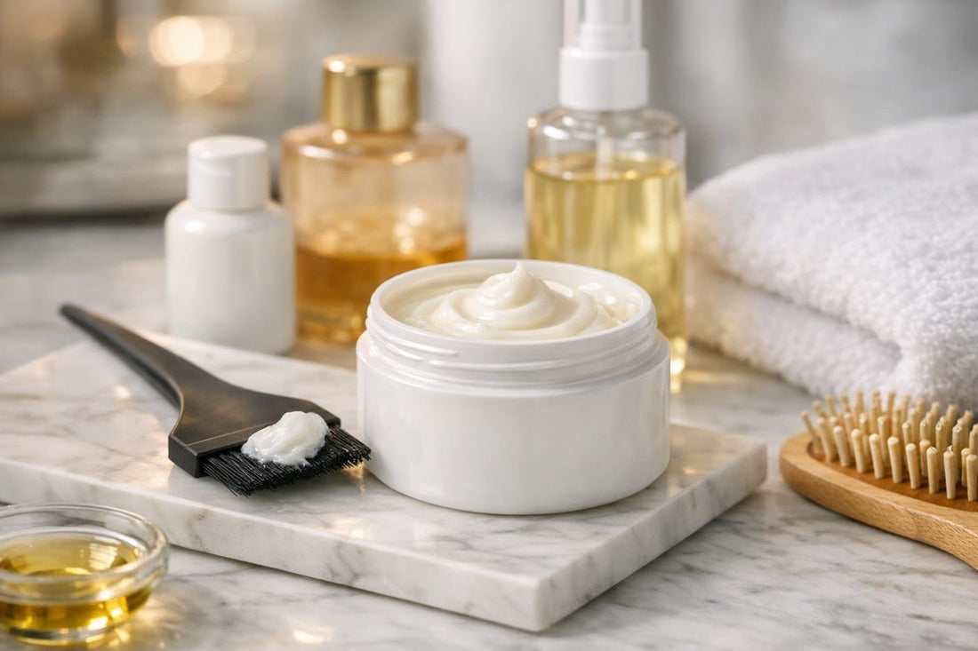 deep hair conditioner jar and application brush