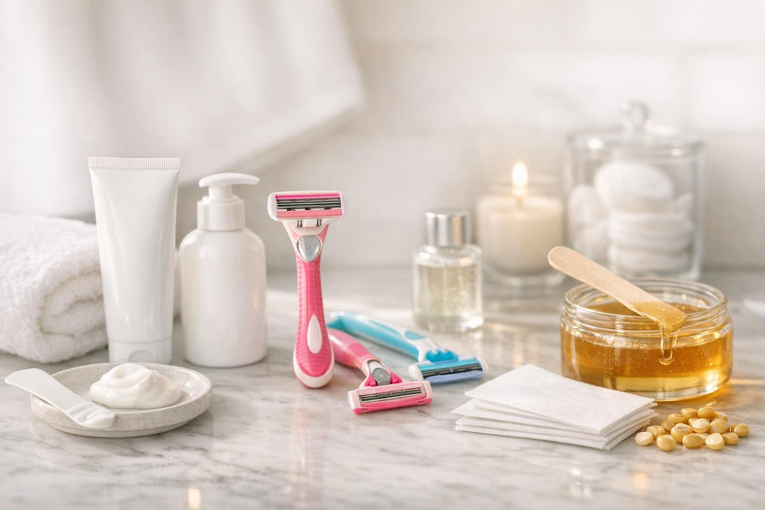 depilatory creams razors and waxing tools display