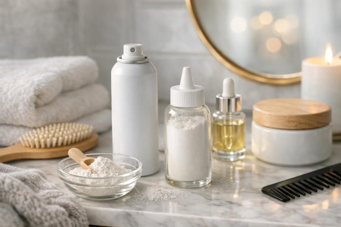 Dry shampoo powder and spray for Ontario winters