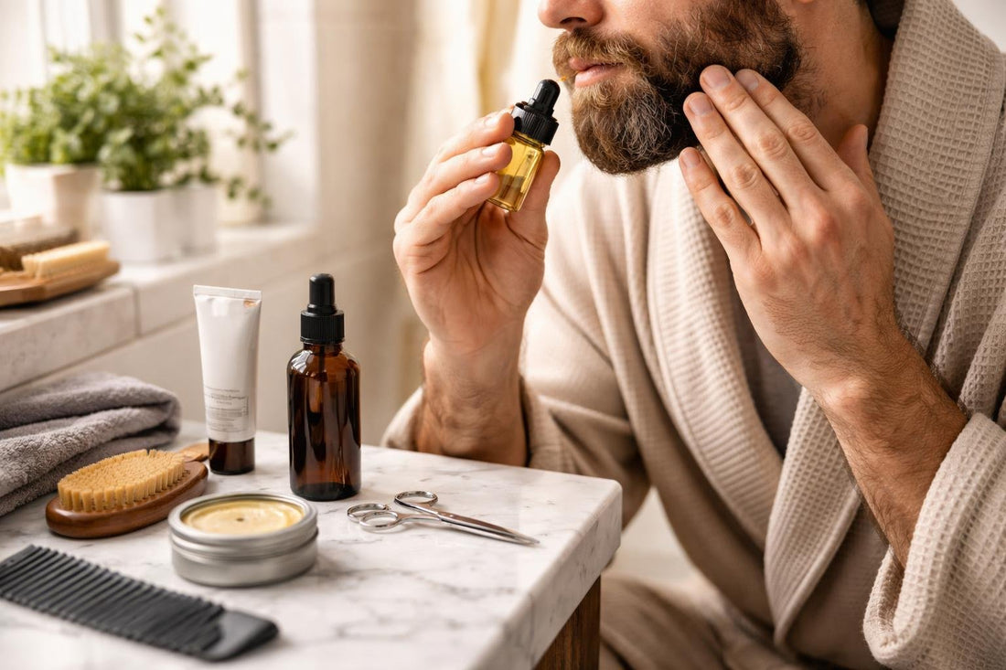 Man grooming dry winter beard in Toronto