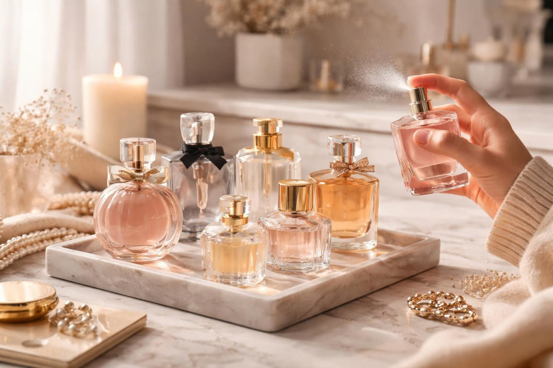woman testing eau de parfum winter fragrance collection